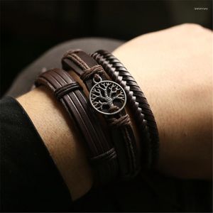 Charm Bracelets Arrival 3 Pcs/set Khaki Black Brown Genuine Leather Men For Women Guitar Cross Tree Homme Casual Jewelry Lars22