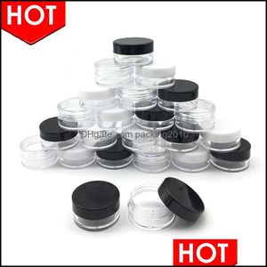 Lip Balm Containers 2G/2Ml Clear Round Cosmetic Pot Jars With Black White Screw Cap Lids And Small Tiny 2G Bottle Drop Delivery 2021 Packing