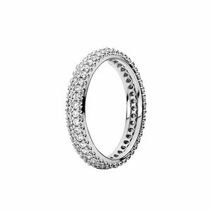 REAL 925 Sterling Silver Elegant Pave Band Ring Full CZ Diamond Women Wedding Jewelry Original Box For Pandora Rings Set