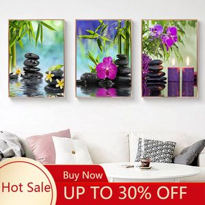 Paintings Green Bamboo Zen Stone Canvas Painting Wall Art Bathroom Picture Poster Scene Home Decoration