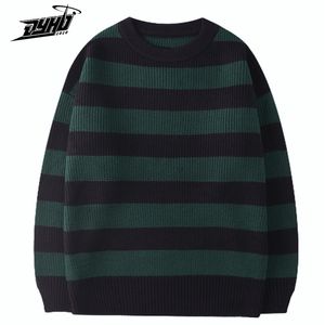 Vintage Knitted Sweater Men Women Harajuku Casual Cotton Pullover Tate Langdon Same Style Green Striped Tops Autumn 220812