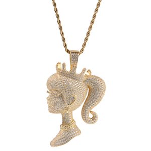 Iced Out Crown Doll Pendant Necklace Fashion Mens Necklace Hip Hop Silver Gold Necklaces Jewelry