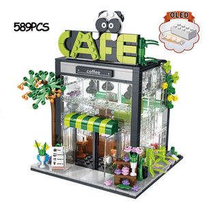 MOC Creative Summer Coffee Store Shop Model Building Block City View Holiday Flower House Bricks Girls Set Toys Kids Gifts G220524