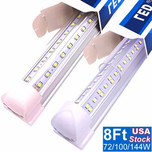 Tubo luminoso da negozio a LED da 8 piedi, 72 W 7200 LM 6500 K, bianco luce diurna, a forma di V, lampada a striscia integrata da 100 W 10000 LM, luci da negozio T8 da 144 W 15000 LM per garage da 8 piedi con spina