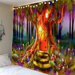 Träd tapestry vacker drömvägg hängande digitalt tryck landskap hem dekoration vardagsrumsstudie j220804