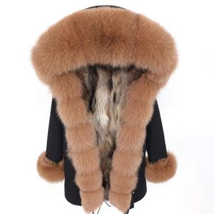 Pelliccia da donna Faux Women Winter Real Raccoon Lining Coat Collar Giacca da donna Parka lungo Women's Women's Women's