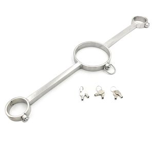 Press Lock Design Stainless Steel Bondage Yoke Pillory Restraints Handcuffs Wrist Cuffs Neck Collar Adult sexy Toy For Male