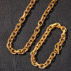 Mens Hip Hop Gold Chain Necklace Fashion Stainless Steel Chains Bracelet Necklaces Jewelry Set
