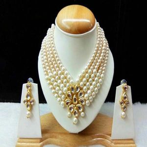 Indisk traditionell kundan guldpläterad choker halsband örhänge brud smyckesuppsättning