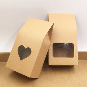 50st Kraft Paper Party/Wedding Gift Cake/Chocolates/Candy Packing Påsar Stand Up Food Clear PVC Window Seal Boxes