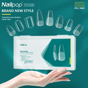 Nailpop 552pcs Pro comprimento/médio/curto unhas falsas pressione as dicas para unhas artificiais de extensão com designs acessórios de unhas 220725