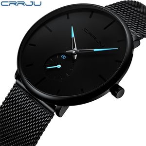 CRRJU Top Brand Luxury Watches Men Aço inoxidável Ultra Thin Watches Men Classic Quartz Men's Wrist Watch Relogio Masculino T200113