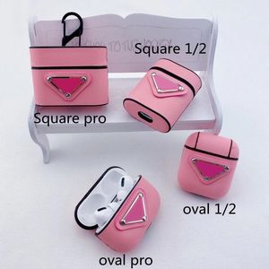 Acessórios de fone de ouvido de designer para Airpods 3 2 1 capas de fone de ouvido Airpod Pro de alta qualidade concha de couro rosa proteção contra impressão de letra capa de fone de ouvido chaveiro atacado