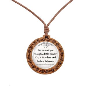Pendant Necklaces Because Of You I Smile A More Lovers Quotes Glass Wooden Necklace Couple Jewelry Valentines Day GiftPendant