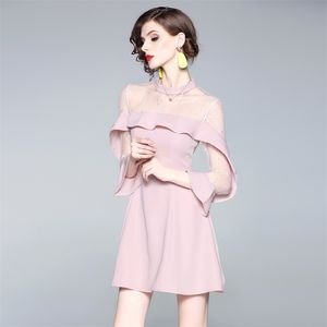 Spring and summer new women s mesh splicing Ruffle Dress celebrity perspective sheath dresses butterfly sleeve cloth 210319