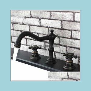 Oil Rubbed Bronze Bathroom Basin Faucet Double Handles Sink Mixer Tap Deck Mount Drop Delivery 2021 Faucets Faucets Showers Accs Home Gar