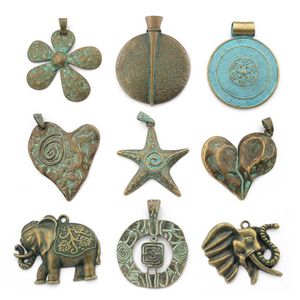 Wholesale antique greek for sale - Group buy Pendant Necklaces Verdigris Patina Antique Greek Bronze Large Heart Swirl Spiral Flower Elephant Charms For Necklace Jewelry Findings