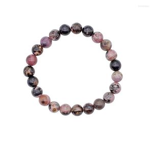 Pärlsträngar naturliga svarta äkta ränder rodochrosite stenarmband för kvinnor sträcker femme charm kärlek runda pärla smycken gåva inte22