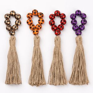 Napkin Rings Farmhouse Natural Wooden Beads Tassels Napkins Holders Buckles for Wedding Dinner Party Table home Decorations