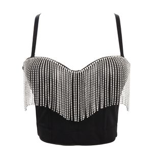 Mulheres strassina diamante com borla de tassel top color sling tubo top bustier colete colheita Camis Camis Sexy Corset Bra Summer