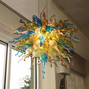 Art Deco Multi Colored Pinging Lamps Chandeliers Cristal Crystal Blown Glass Murano Candelier 28 por 20 polegadas