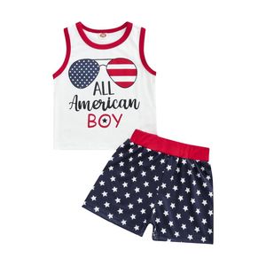 Kledingsets baby Baby Boys broek Suit mouwloze letterglazen Crew Tank Tees Star Short Toddler Boy Independence Day Outfitclothi