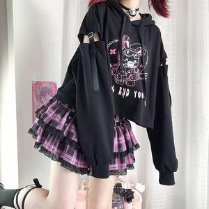 Moletom com capuz feminino gótico anime gráfico harajuku punk topos feminino manga longa kawaii moletom escuro estética fada grunge