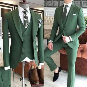 Nowa Green Black Slim Fit 3 sztuk Tuxedos Groom Wedding Men Garnitury Tuxedo Terno Masculino de Wlew Hommes Blazer (kurtka + spodnie + kamizelka)