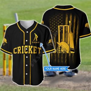 Cricket Custom Name Baseball Shirt Jersey 3D över hela tryckta män S Casual S Hip Hop Tops 220707