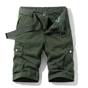 Högkvalitativ sommarmens baggy Multi Pocket Militära last Shorts Man Cotton Mens Tactical Shorts Kort byxor No Belt 210322