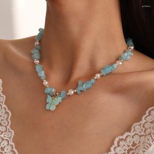 Chokers söta akrylfjärilar trendig koreansk choker halsband enkla kvinnor grön rosa natursten handgjorda boho clavicle halslachokokers går