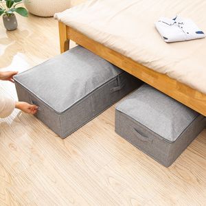 Cotton Linen Under Bed Storage Box Foldable Quilt Organizer Large Capacity Clothes Storage Baskets With Lid Zippered Organizer CX220329