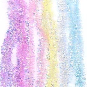 2 m FOIL Rattan Tinsel Streamer Rainbow Color Foil Garland Decorated Christmas Tree Orninents Tops Ribbon Ano Decor Y201020