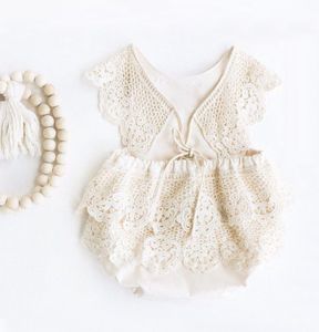 Infant Baby Girls Fly Sleeve Solid Cotton Lace Outfits Rompers Playsuits born Girls Jumpsuits Toddler Baby Sunsuits 0-24M 220525