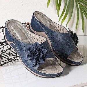 Sandals Women Soft Heels Summer With Wedges Shoes Flower Slippers Casual Platform Plus Size 43 Zapatos MujerSandals