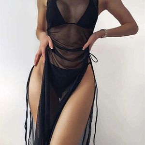 In X Black 3 pieces set High neck swimwear female swimsuit cover ups for women Skirts bikini Halter triangle bathing suit 220621