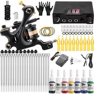 Tattoo Guns Kits Complete Kit 2 Spulen Maschinengewehr Set mit Netzteil Fußschalter Pedal Clip Cord für Anfänger SuppliesTattoo