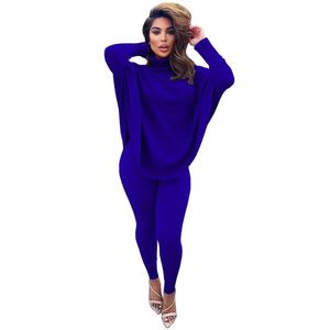 Women's Two Piece Pants Solid Color Bat Sleeve Split Top Tights Two-Piece Slim Sexy 2022 Winter Fashion Casual Suit Elegant Ladies Clothes