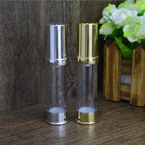100pcs lot 10 ml Silver Gold Airless Bottle Plastic Lotion Bottles with Pump for Cosmetic Packaging262h
