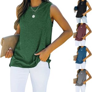 Realfine Summer T Shirts 3036 Crew Neck Cotton Sleeveless Shirts T-Shirts For Women Size S-XL
