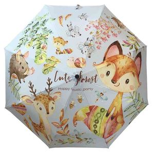 Çocuklar Hayvan Şemsiyesi Üç katlı tamamen otomatik su geçirmez çizgi film animasyonu çocuklar şemsiye erkek kızlar parapluie 210401