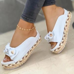 Sommer Frauen Hausschuhe Casual Einfarbig Bowknot Weibliche Plattform Slider Mode Geflochtene Riemen Im Freien Dame Sandalen 220408