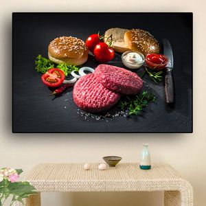 Carne e vegetais cozinha pintura em tela quadros escandinavos cartazes e impressões arte da parede comida imagem sala de estar decoração casa