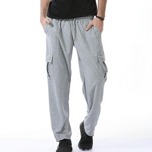 Calças masculinas Man Solid Color Multi Pocket Casual Plus Size Sweats (M-3xl)