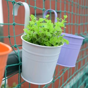 10pcs set Colorful Hanging Flower plant pot Hook wall planter Iron Holder balcony decorations Garden Planter Home Decor Y200723