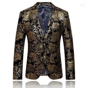 Męskie garnitury Blazers Gold Blazer Men Floral Casual Slim 2022 Przyjazd moda pojedyncza piersi marynarz Plus M-6xl xf061