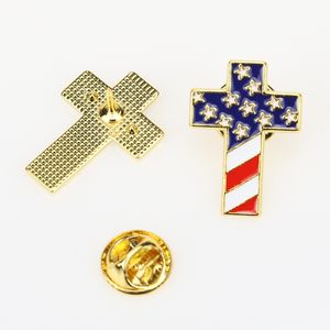Europese unisex American Flag Cross -broches vrouwen Alloy Star Business Suit Rapel Pin For Paint Knapsack Bag Hoed Kleding Badges Sieraden Accessoires