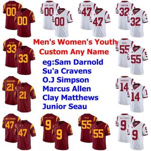 Custom USC Trojans Jerseys Womens Junior Seau Jersey Reggie Bush Matt Barkley Adoree' Jackson Kedon Slovis College Football Jerseys Stitched