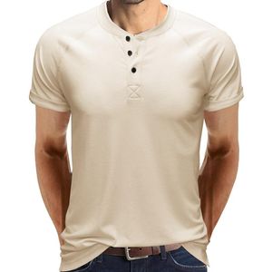 Men's T-Shirts Plain T Shirts Bulk Male Casual Solid Color Top Shirt Round Neck Blouse Raglan Sleeve Button Tops Yellow For MenMen's