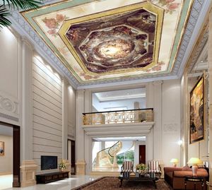 Özel 3D Tavan Duvar Kağıdı Duvar Avrupa Barok Fresk Tavanlar Oturma Odası Yatak Odası Tatlı Fotoğraf High-end Çevre Koruma Malzemesi